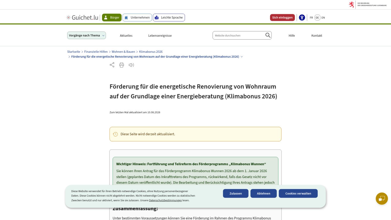 Das Antragsverfahren über MyGuichet und notwendige Dokumente