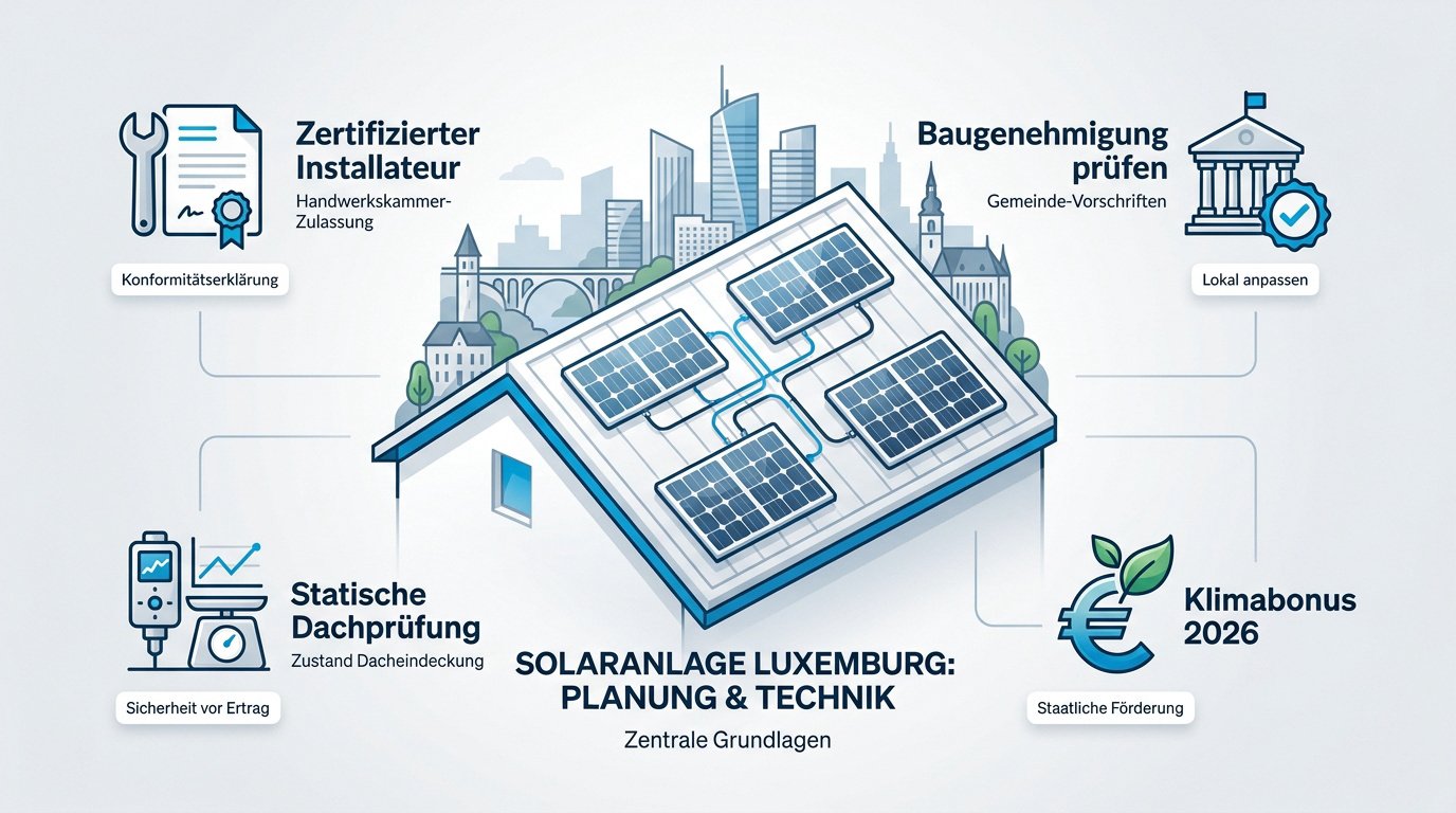 Technische Planung einer Solaranlage auf einem Dach in Luxemburg