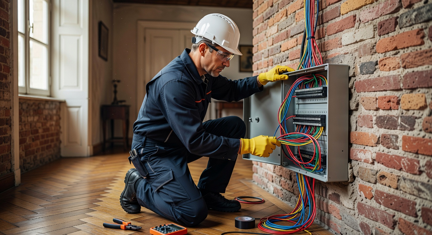 Professional electrician working on an electrical panel in Luxembourg