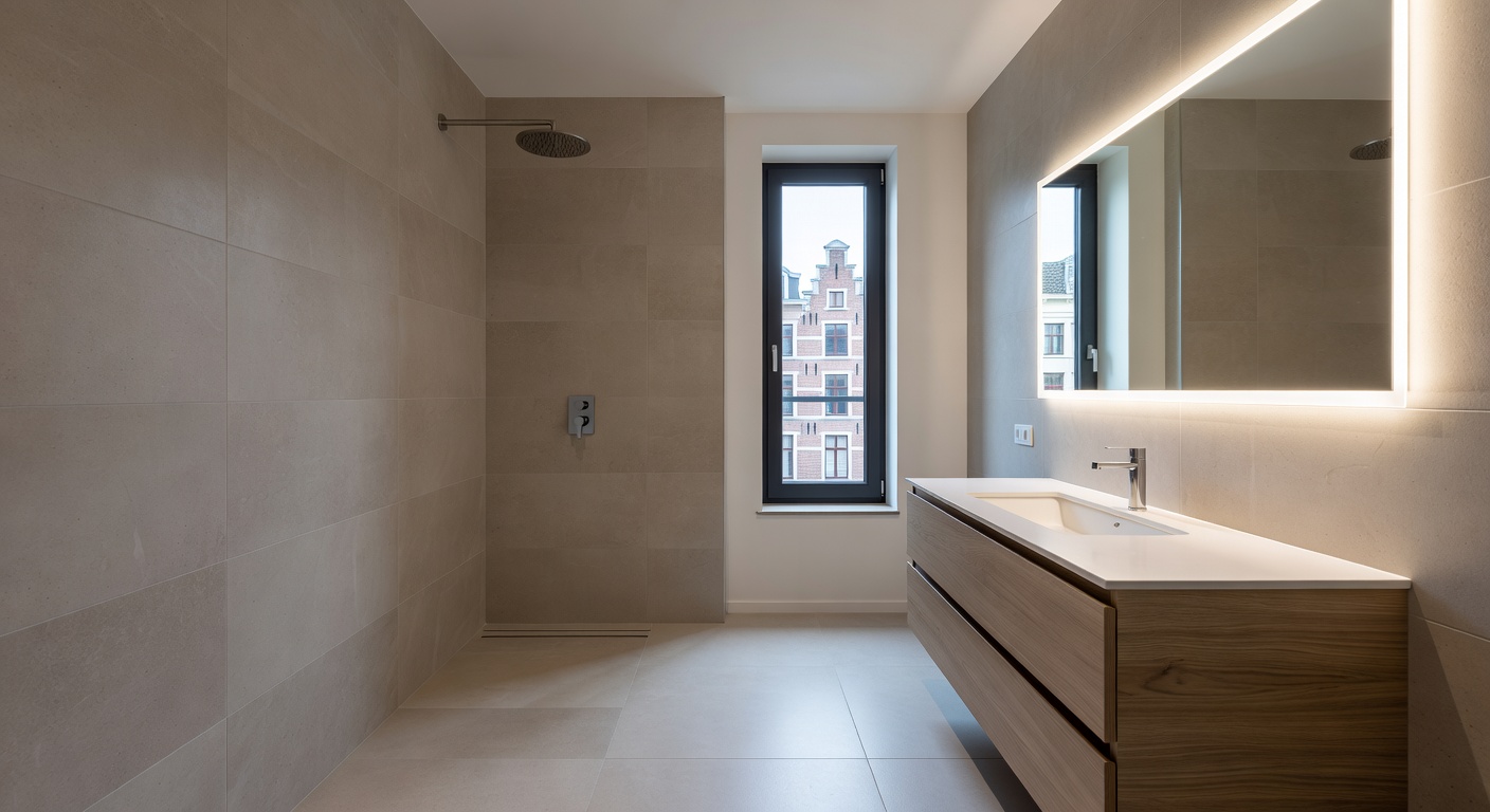 Renovated bathroom with walk-in shower at a Luxembourg residence