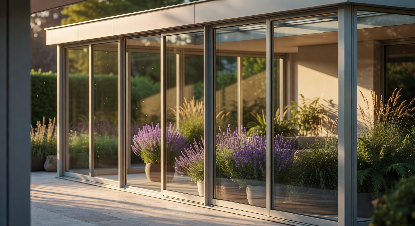 Modern Aluminium Veranda an engem Gaart zu Lëtzebuerg