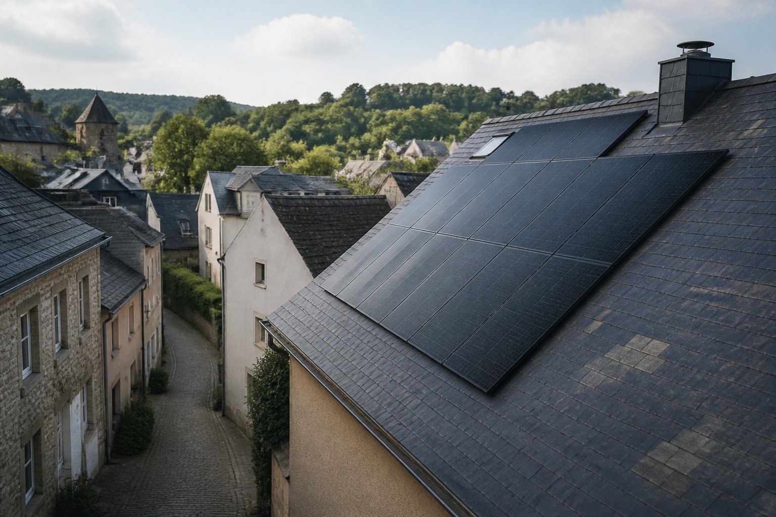 Panneaux solaires sur toit dardoise