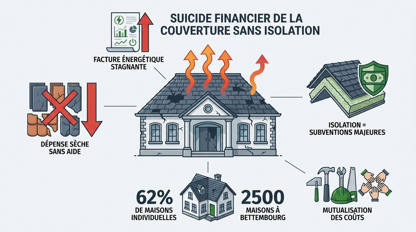 Isolation d'une toiture de maison individuelle pendant sa rénovation