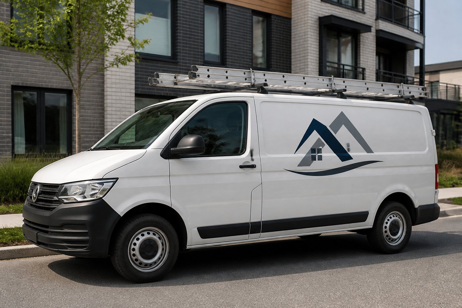 White van with construction logo