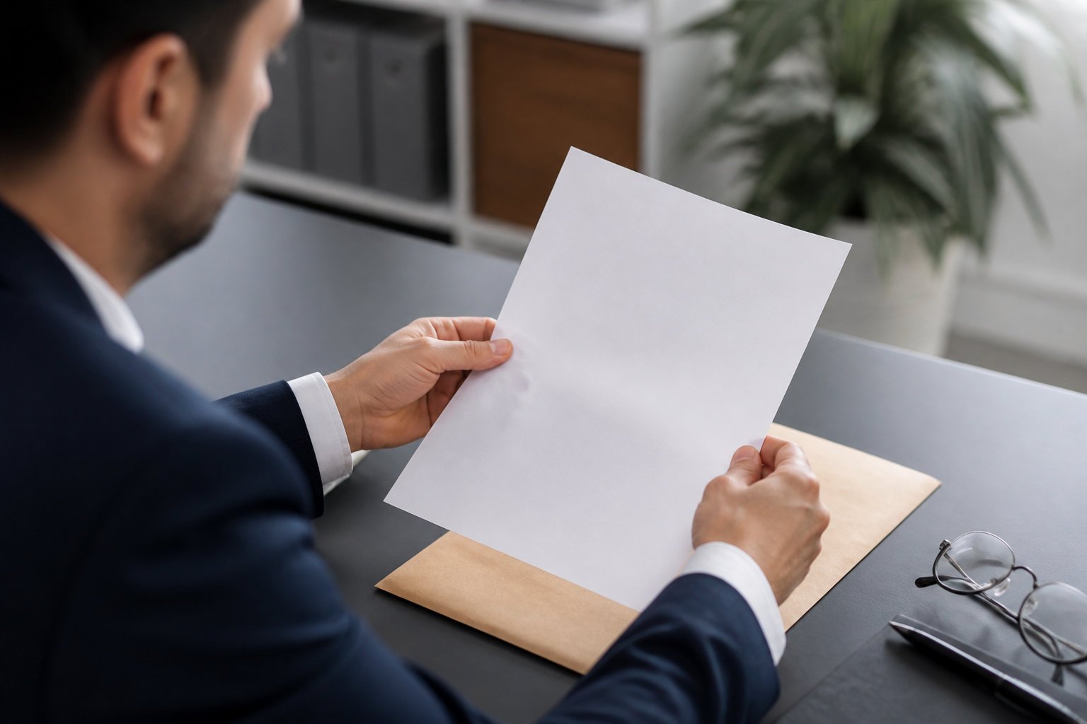 Homme lisant un document officiel
