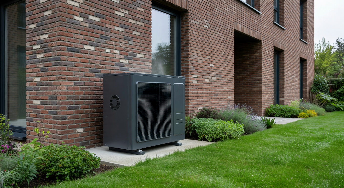 Wäermepompel Loft-Waasser installéiert virun engem Haus zu Lëtzebuerg